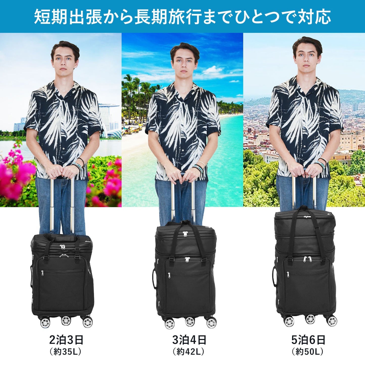 機内持ち込みから5泊まで！1つで6役、変幻自在の多機能スーツケースTRIPLUS（トリプラス）