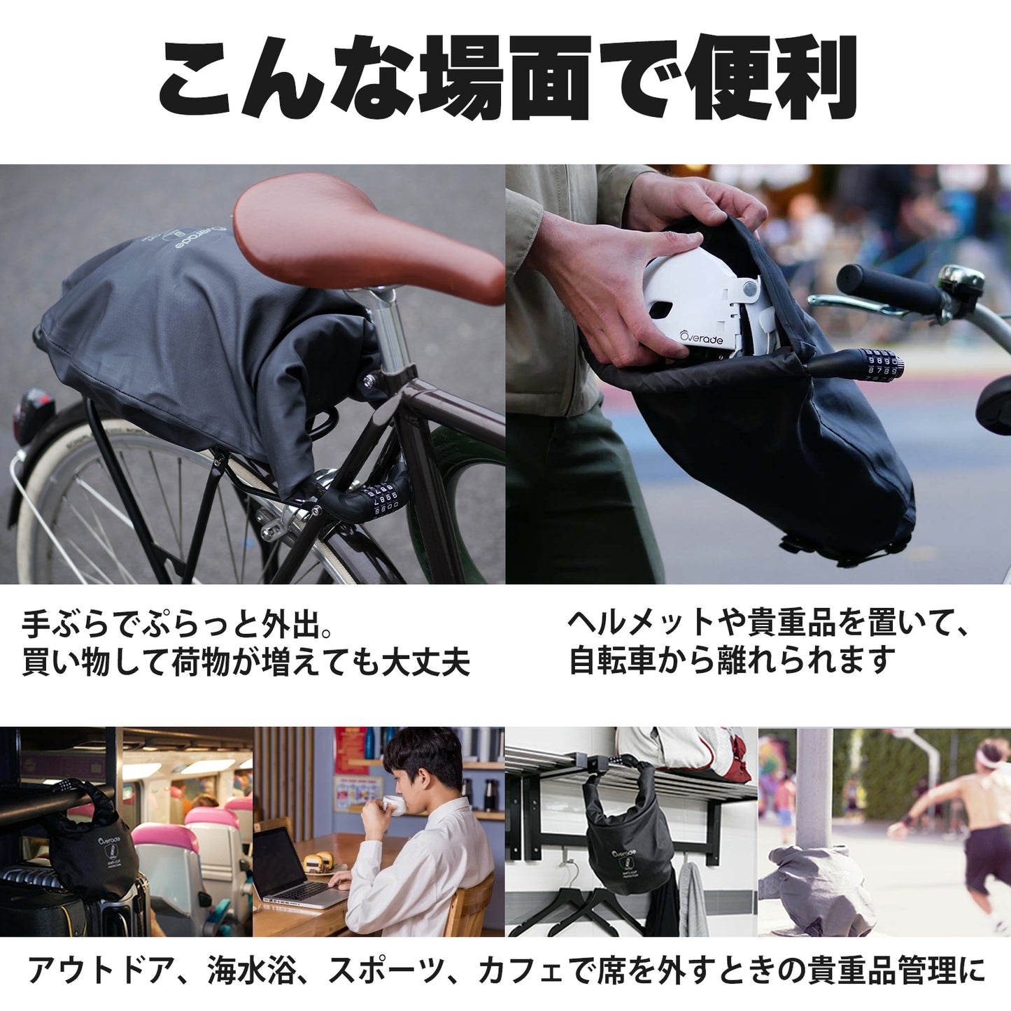 Overade 自転車バッグ ダイヤルロック付 防水 防刃 盗難防止 ヘルメット 収納 LOXI